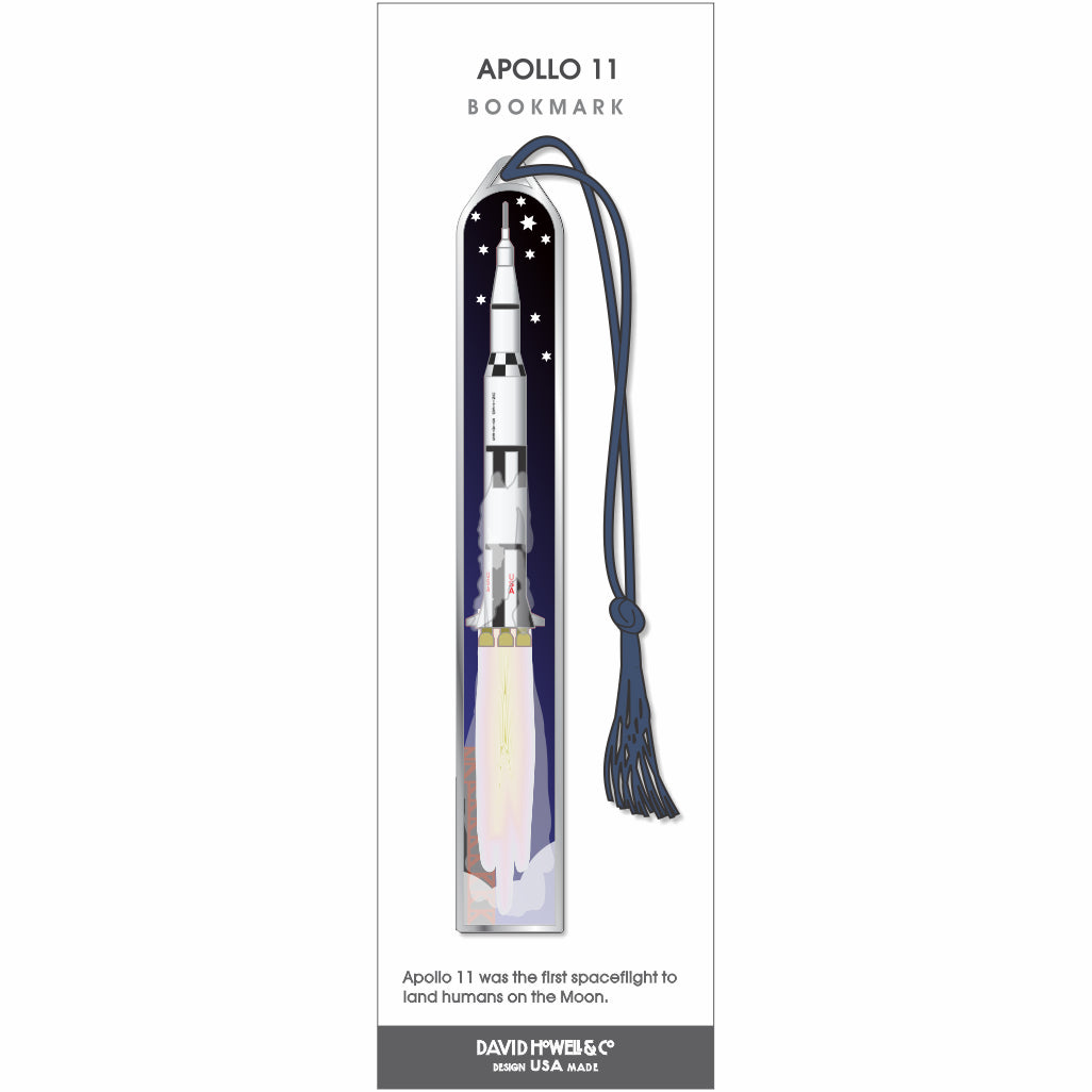 Apollo 11 bookmark with space-themed design on a white background