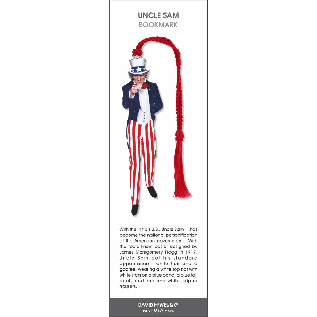 Uncle Sam’ bookmark featuring the iconic figure in red, white, and blue pointing forward with a red tassel.