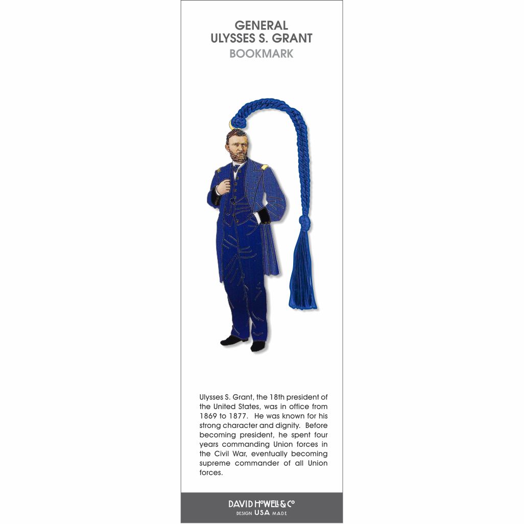 General Ulysses S. Grant bookmark featuring a historical illustration of the U.S. president, with a blue braided tassel.