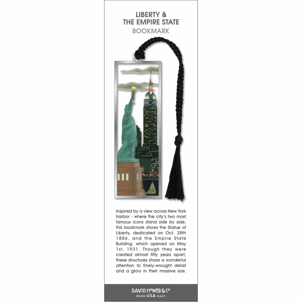 Liberty & the Empire State’ bookmark showing the Statue of Liberty beside the Empire State Building with a black tassel.