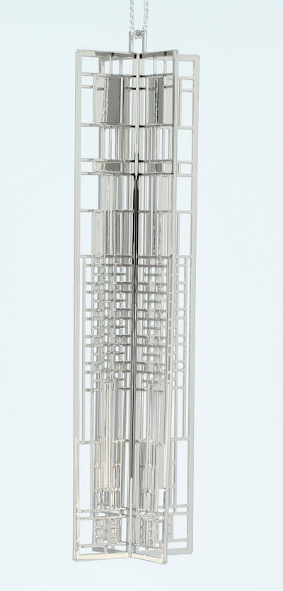 Decorative hanging keepsake with geometric design of Frank Lloyd Wright Dana-Thomas Art Glass window.