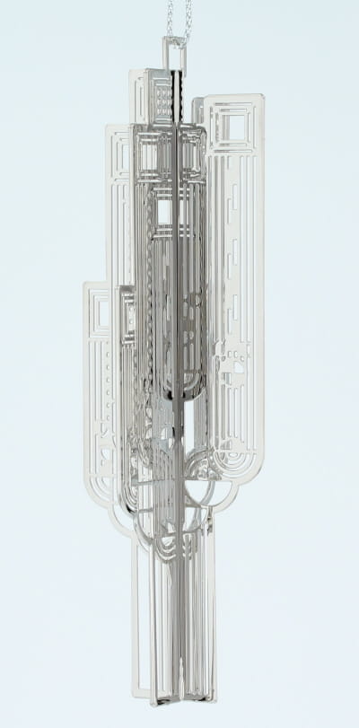 Silver Metal Ornament inspired by Frank Lloyd Wright's Saguaro Forms and Cactus Flowers.