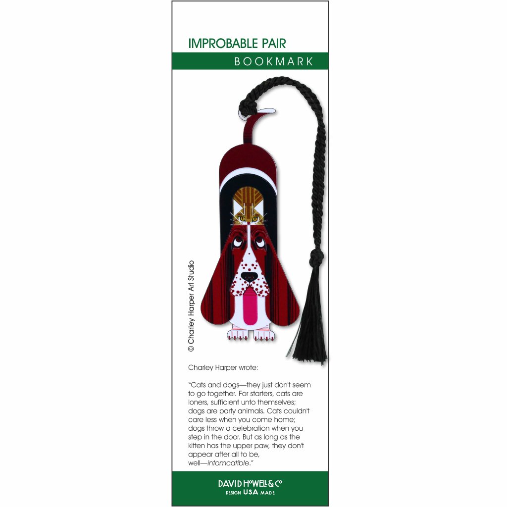Charley Harper Improbable Pair Dog & Cat Metal Bookmark