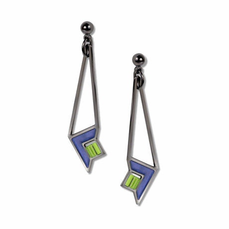 frank-lloyd-wright-art-glass-green-bead-blue-enamel-earrings-photo
