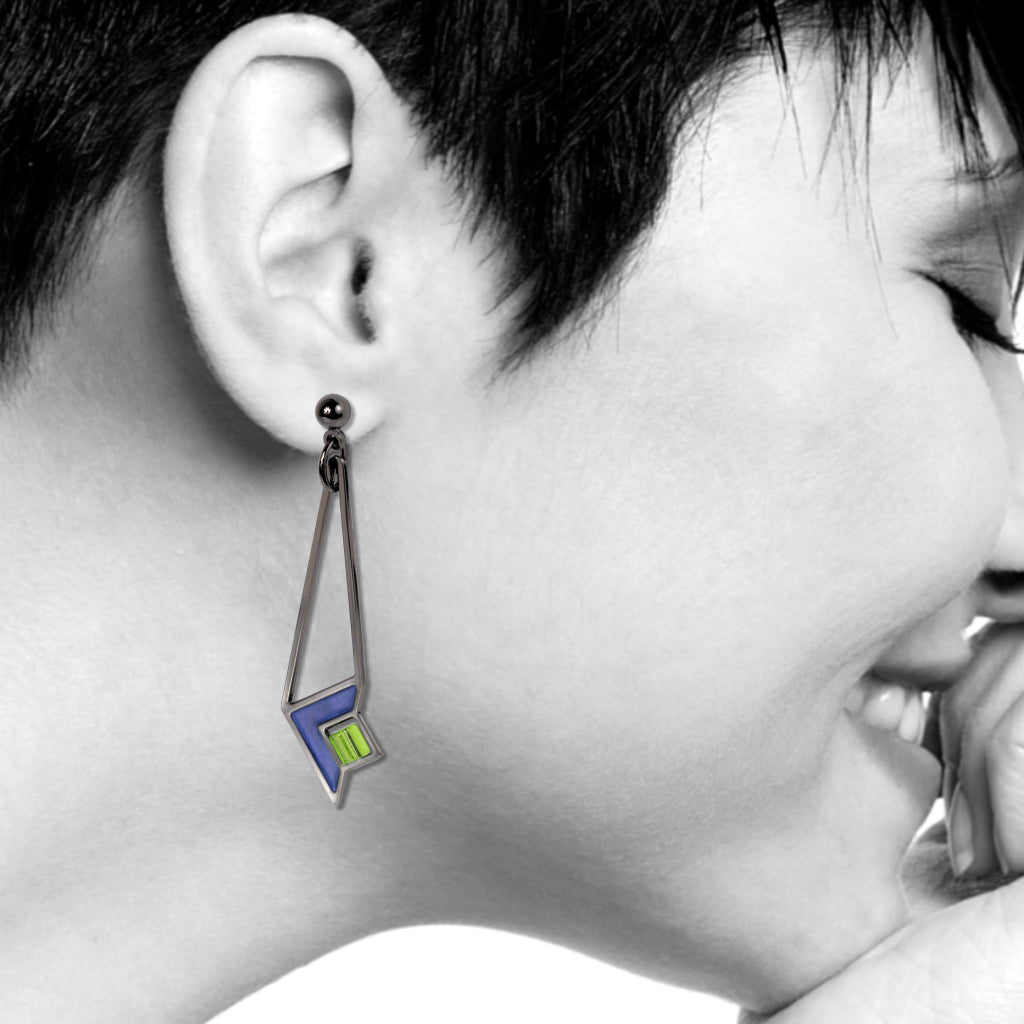 Frank Lloyd Wright Dana House Art Glass Earrings, Blue/Green