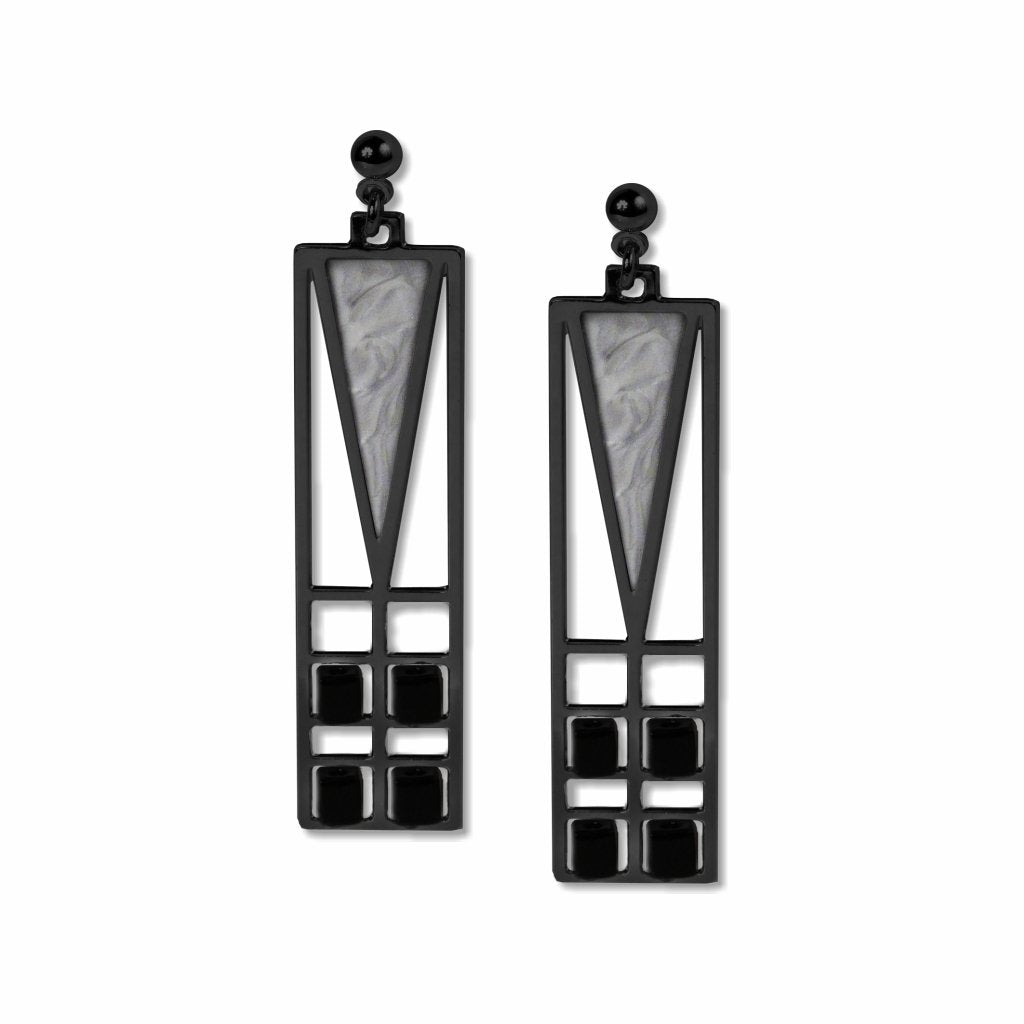 frank-lloyd-wright-light-screen-black-bead-chrome-enamel-earrings-photo