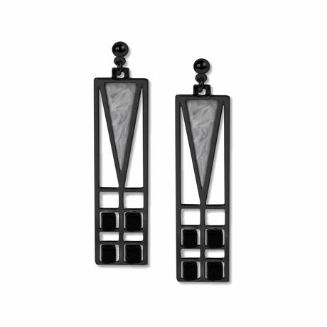 frank-lloyd-wright-light-screen-black-bead-chrome-enamel-earrings-photo