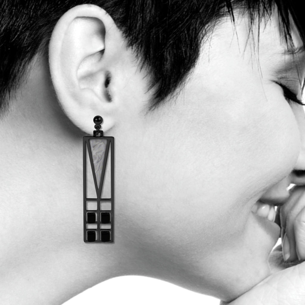 Frank Lloyd Wright Light Screen Stained Glass Earrings, Silver/Black
