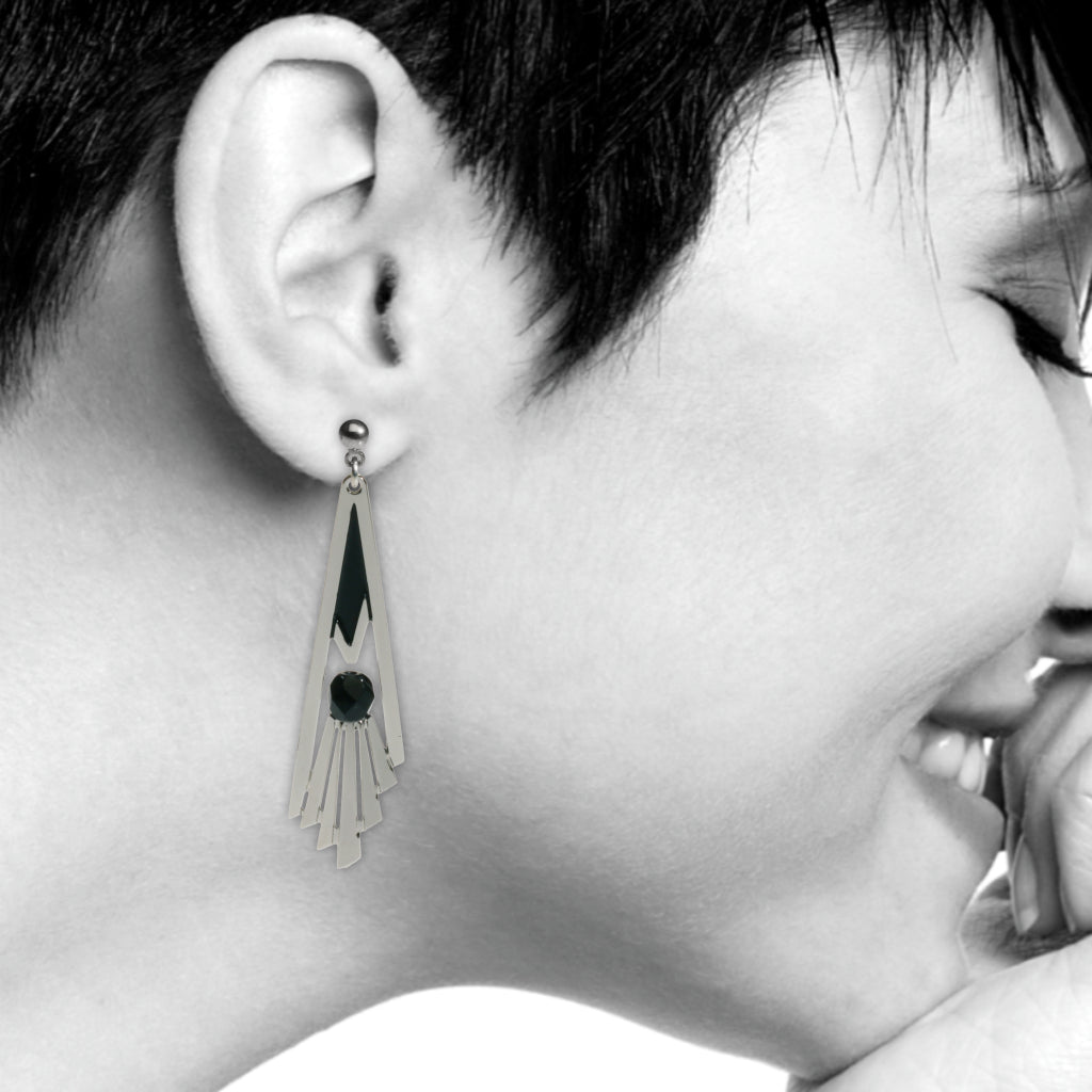 Art Deco Black Staircase Earrings