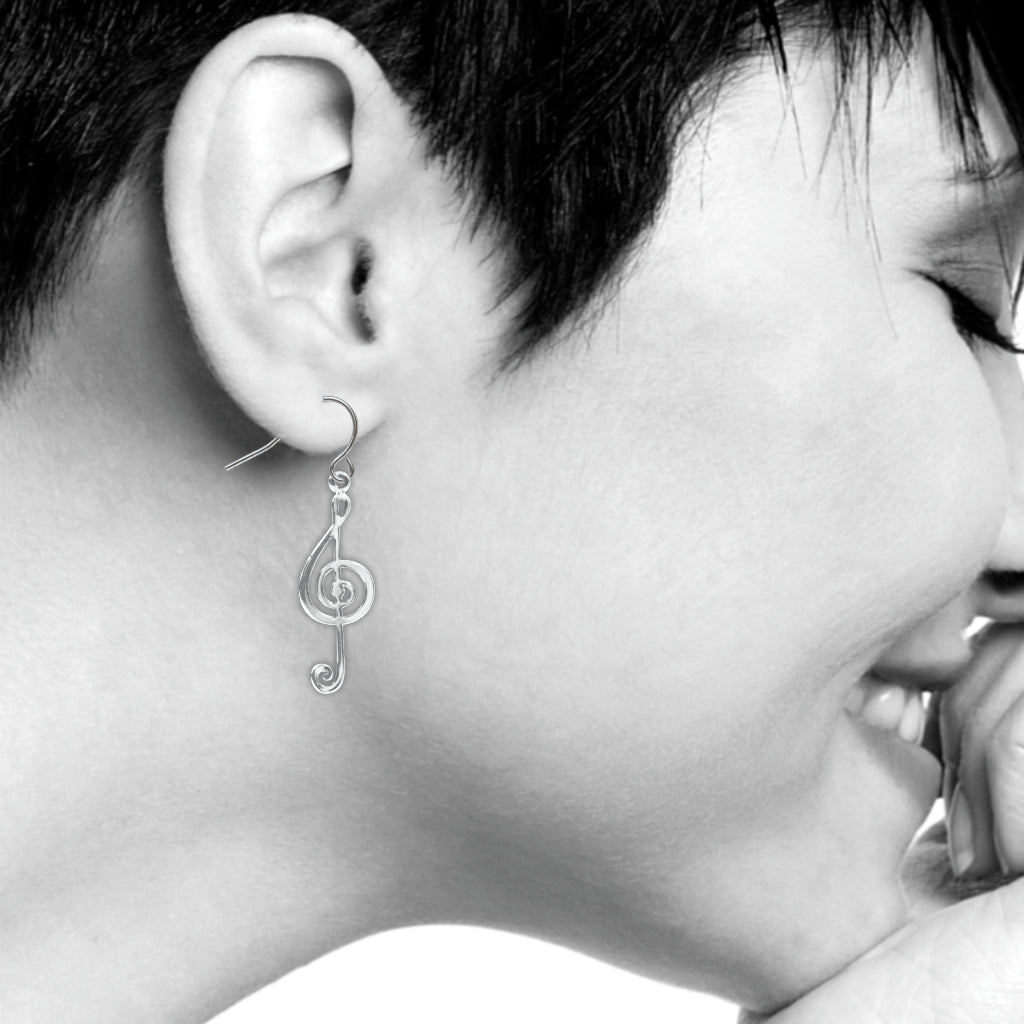 Small G-Clef Silver Tone Earrings
