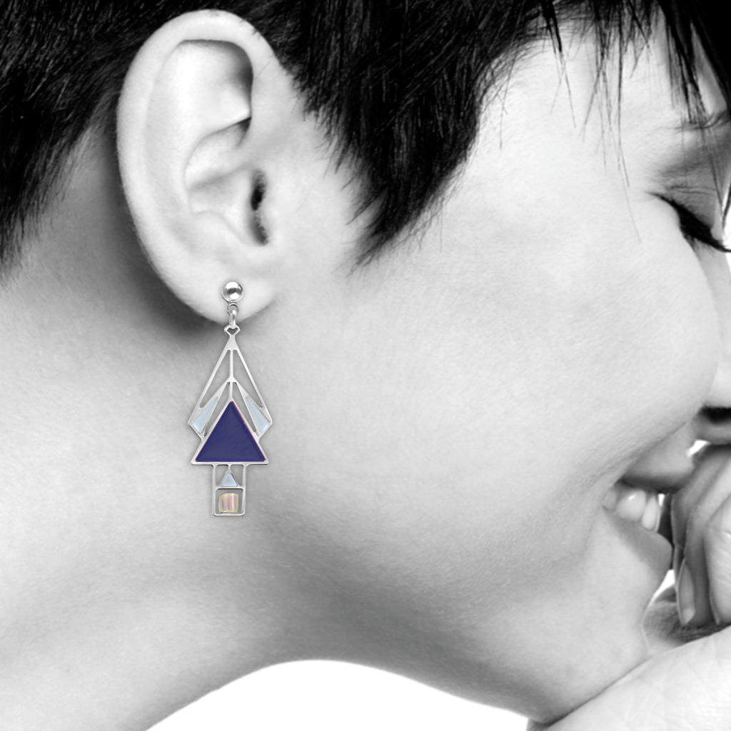 Marion Mahony Stained Glass Window Earrings, Navy/Light Blue