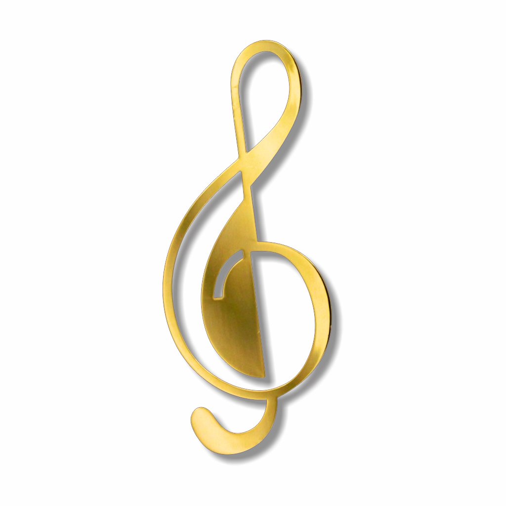 G-Clef metal clip bookmark featuring a decorative treble clef symbol used in musical notation to indicate pitch. The design represents the G-clef, which fixes the position of G above middle C and is commonly used in treble staff music. Musical clefs such as the G (treble), F (bass), and C clefs serve as visual guides for reading pitch in written music.