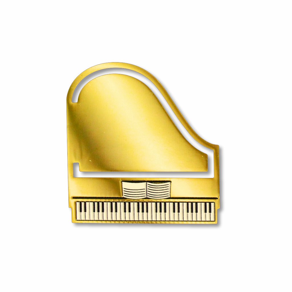 Piano metal clip bookmark featuring a miniature keyboard design inspired by the piano, a central instrument in both classical and domestic music since the 18th century. The piano was first developed in the early 1700s by Bartolomeo Cristofori, who created the early fortepiano while working at the Medici Court in Florence.