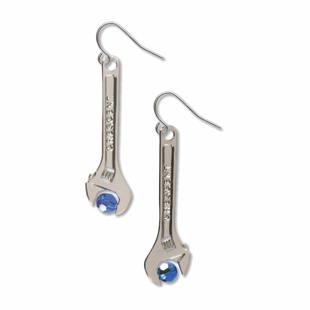 Wrenches for Wenches blue dangle earrings for the patriotic gift