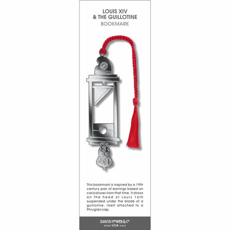 Louis XIV & the Guillotine bookmark featuring a silver guillotine design with red tassel.