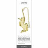 Unicorn bookmark featuring a rearing unicorn with long horn, gold tone design, and cream tassel.