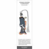 Woman Holding a Song Book bookmark, stylized Japanese woman in patterned kimono reading, white tassel