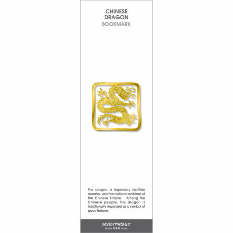 Chinese Dragon’ bookmark featuring a gold dragon design in a square frame symbolizing power and good fortune.