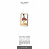 Little Dancer’ bookmark inspired by Degas, showing a young ballerina in a red tutu standing on a base.
