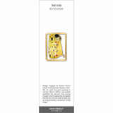 The Kiss’ bookmark inspired by Klimt, showing a gold-patterned embracing couple within a square frame.