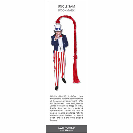 Uncle Sam’ bookmark featuring the iconic figure in red, white, and blue pointing forward with a red tassel.