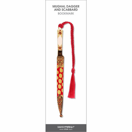 Mughal Dagger and Scabbard’ bookmark with ornate red and gold design and matching red tassel.