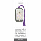 En Pointe’ bookmark featuring two ballet dancers at the barre in soft pastel tones with a purple tassel.