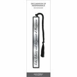Declaration of Independence bookmark featuring the phrase “Life, Liberty and the pursuit of Happiness” on a silver-tone metal bookmark with a black tassel, displayed on retail packaging.