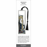 Brooklyn Bridge’ bookmark featuring a detailed illustration of the iconic NYC bridge, with a black braided tassel.