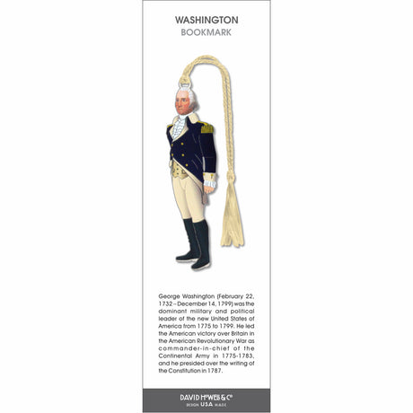 Washington’ bookmark featuring George Washington in colonial military uniform with a cream tassel.