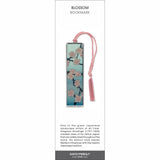 Blossom’ bookmark featuring pink cherry blossoms on branches against a blue background with a pink tassel.