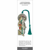 L’Affichomania Sarah Bernhardt’ bookmark featuring an Art Nouveau illustration of a woman in flowing robes with a teal tassel.