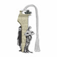Edward Gorey Mystery! Metal Bookmark with vintage figures peeking around a stone archway and silver braided tassel artwork in his iconic black-and-white illustration style, highlighting his dark humor, intricate Victorian-inspired detail, and whimsical literary aesthetic for collectors, book lovers, and gifts