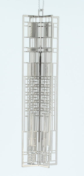 Decorative hanging keepsake with geometric design of Frank Lloyd Wright Dana-Thomas Art Glass window.