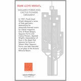 Decorative ornament inspired by Frank Lloyd Wright's design, featuring text about Saguaro Forms and Cactus Flowers.