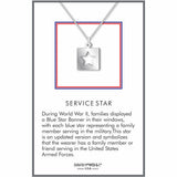 Service Star pendant necklace featuring a silver-tone square charm with a cutout star design inspired by the traditional Blue Star military service banner.