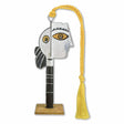 Silver finish metal bookmark featuring an abstract design of a woman's head with a yellow tassel, inspired by Pablo Picasso's artwork.