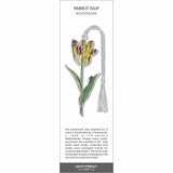 Metal Parrot tulip bookmark with a yellow and red tulip bloom, green stem and leaves, and a gray tassel.