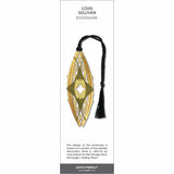Louis Sullivan bookmark featuring an Art Deco geometric design in gold tones, with a black braided tassel.