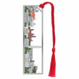 A metal bookmark of the Washington DC skyline with a braided red tassel for a museum-quality gift for art lovers, museum goers and readers.