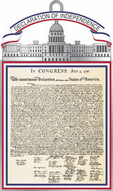 America 250 Declaration of Independence ornament featuring a detailed replica of the historic document beneath a gray Capitol building design and a patriotic banner reading “Declaration of Independence.”
