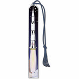 Apollo 11 Metal Bookmark depicting an astronaut on the Moon's surface, with a spacecraft and a dark sky, featuring a black braided tassel.