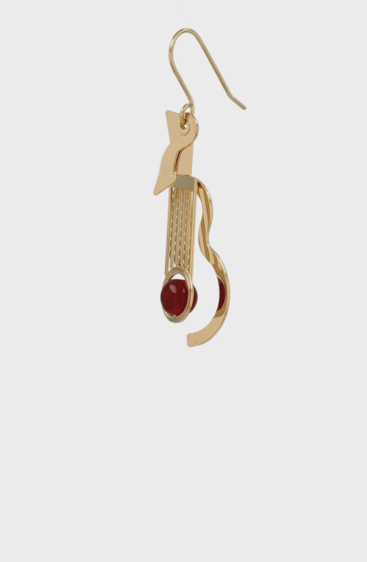 Cubist Guitar Gold Earrings, Carnelian Bead