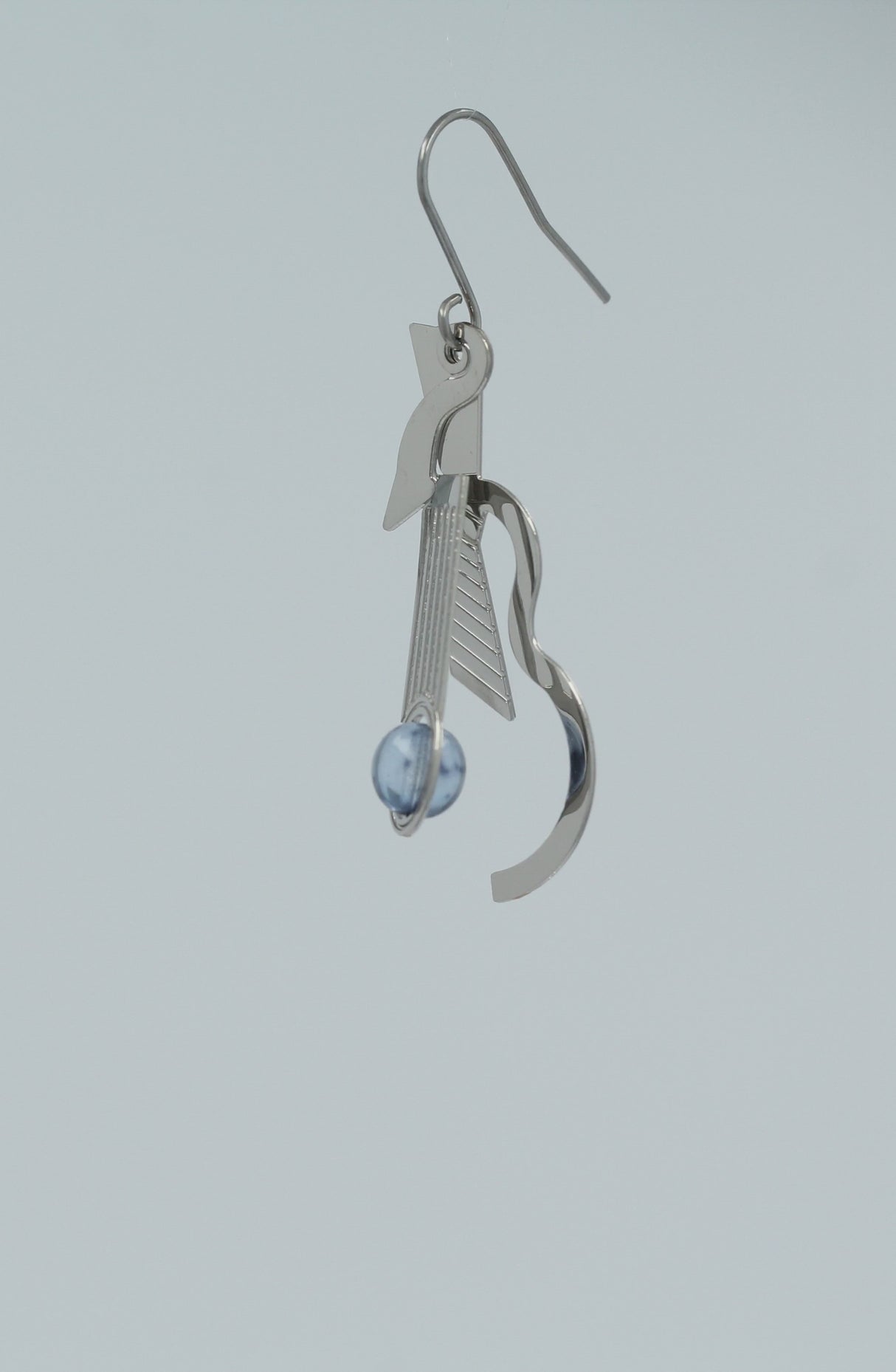 Cubist Guitar Earrings, Silver/Blue Bead