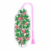 William Morris metal Bookmark with wild roses floral design and pink tassel 