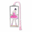 Ballet dancer at the barre metal bookmark featuring a graceful ballerina practicing warm-up and training exercises at a ballet barre with pink braided tassel.