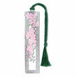 Cherry Blossom Metal Bookmark delicate cherry blossoms capturing the spring Sakura season with soft pink floral imagery with green braided tassel.