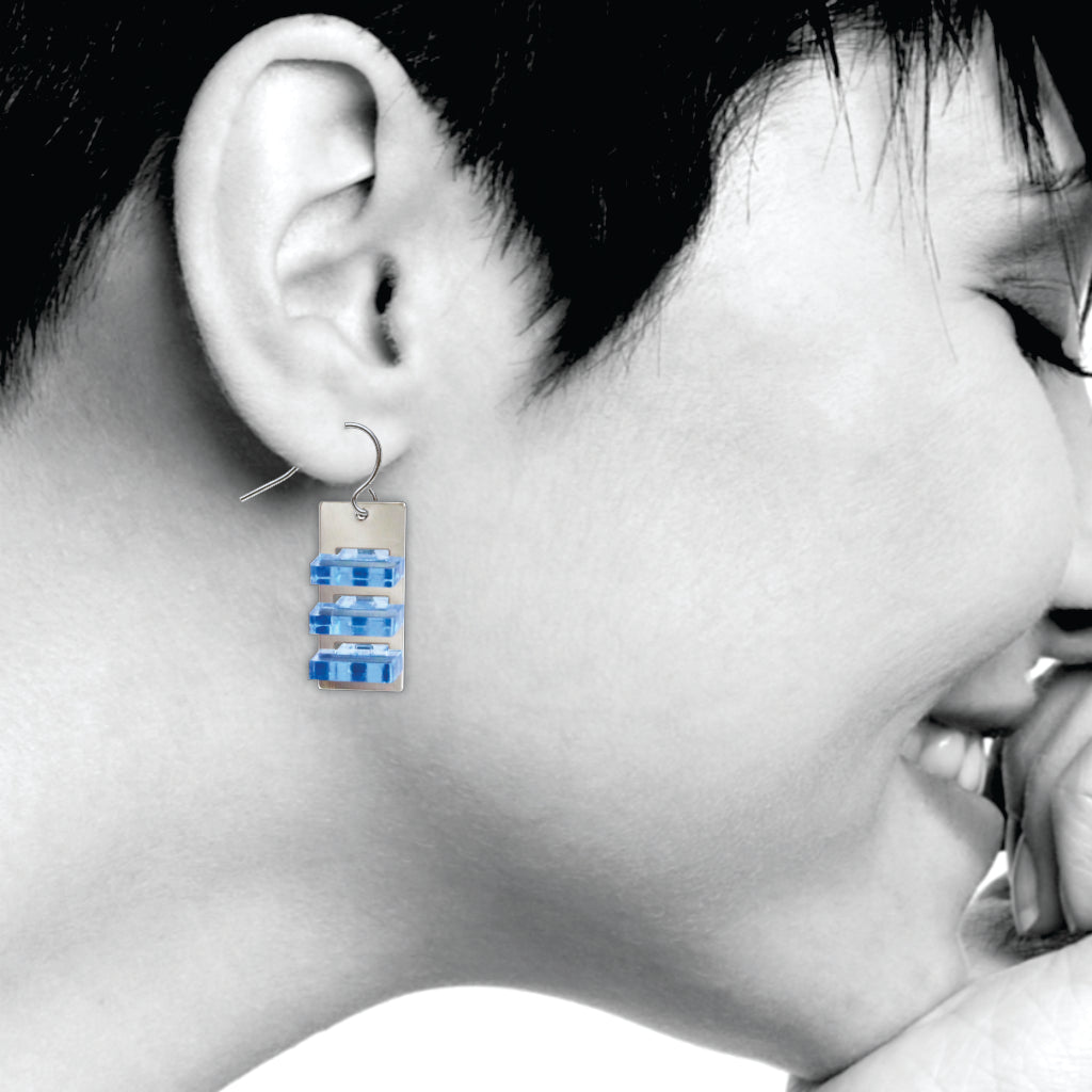 The Space Between Modern Art #9 Blue Small Earrings