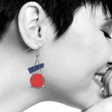 Kandinsky - Triangle At Rest Abstract Earrings, Red/Navy