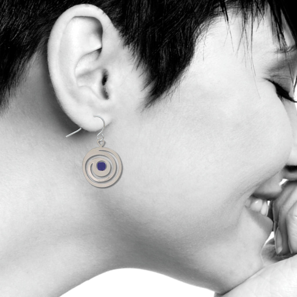 Klimt The Kiss Spirals Earrings, Silver/Cobalt